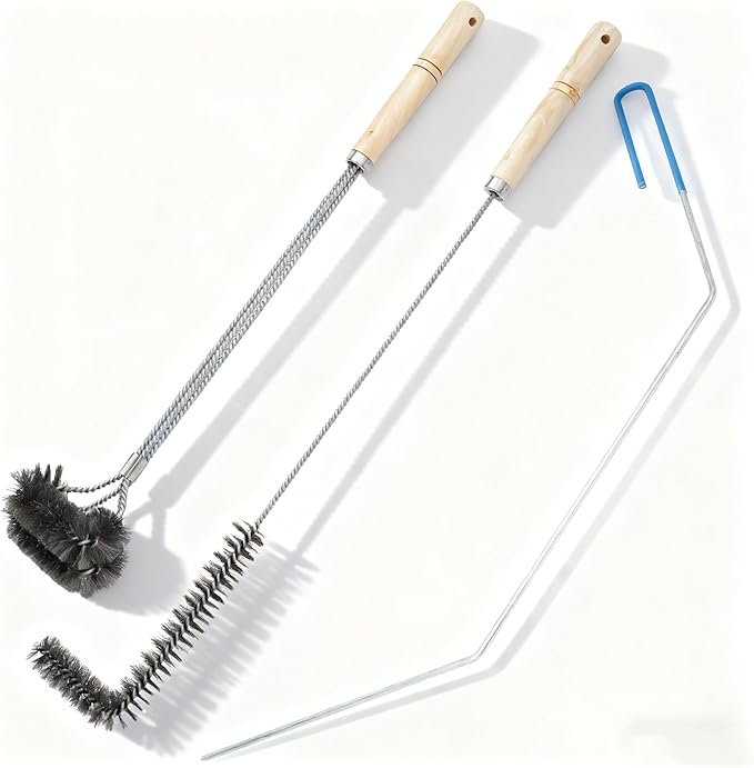 3Pcs Deep Fryer Cleaning Tools, Include L-Shaped Fryer Cleaning Brush Stainless Steel Bristle Fryer Cleanout Rod, Deep Fryer Basket Cleaning Brush Kit for Kitchen Restaurant Bakery