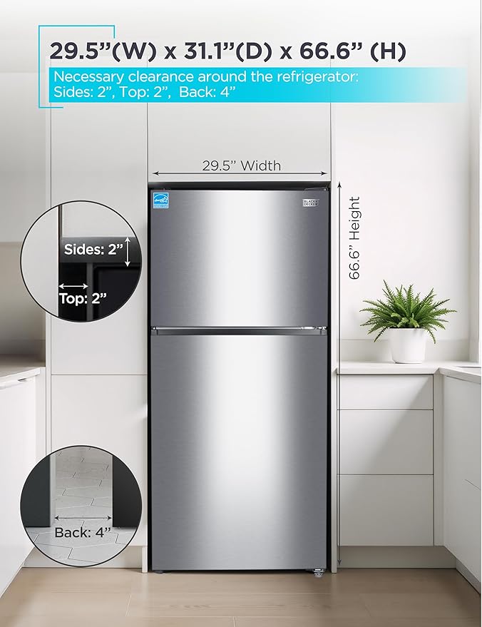 BLACK+DECKER 20.1 Cu. Ft. Top Mount Refrigerator with Ice Maker, 2-Door Refrigerator with Top Freezer, Freezer with Icemaker and Adjustable Temperature Control, ENERGY STAR, BR2010JIMS, Sliver