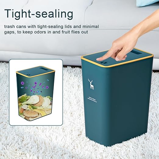 XPIY Trash Can with Lid, 2 Pack 4 Gallons/15 Liters Garbage Can with Press Top, Small Trash Can Dog Proof, Plastic Trash Bin, Waste Basket for Bathroom|Kitchen|Bedroom|Office (2, Green)