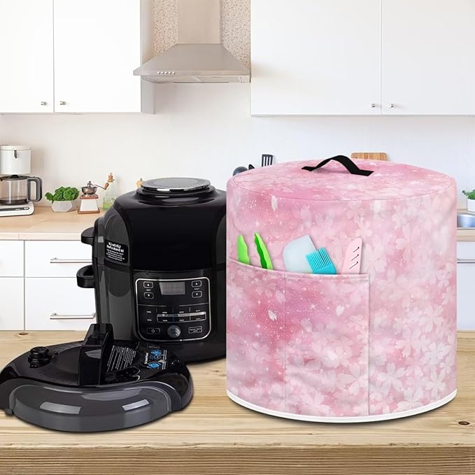 Pink Cherry Blossom Pressure Cooker Cover with Pocket Air Fryer Cover Dust Cover Insulated Kitchen Appliance Steamship Pot Cover Appliance Dust Covers Decor