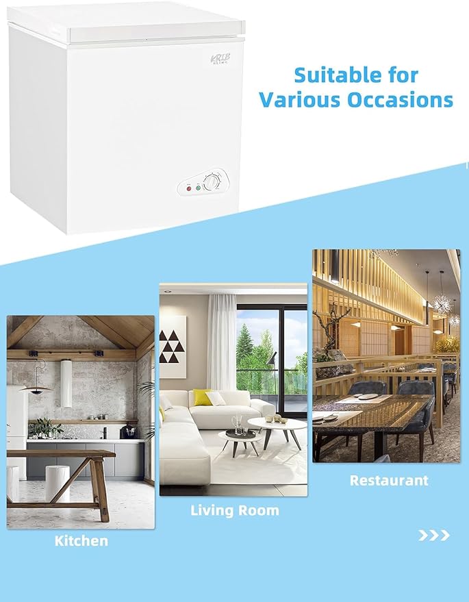 Chest Freezer 5.0 cu.ft Mini Adjustable 7 Thermostat Compact Deep Freezer Top Door Low Noise with Removable Basket White
