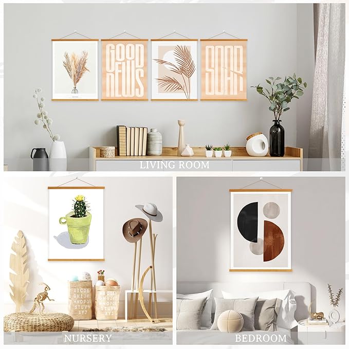 4 Pack 33x24 33x23.5 33x23 Poster Frame, Magnetic Light Wood Wooden Frame Hanger for Photo Picutre Canvas Artwork Art Print Wall Hanging (4 Packs, 33", Teak Color)