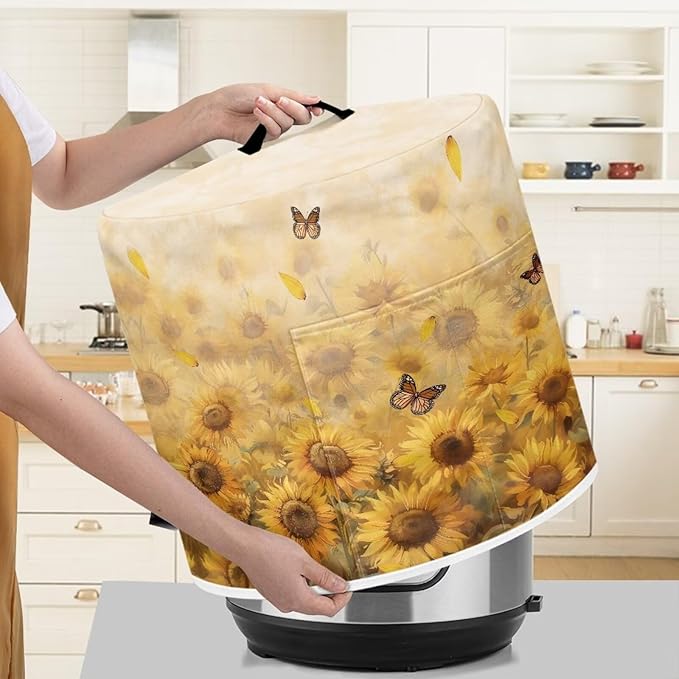 Sunflower Pressure Cooker Cover Instant Pot Accessories Instant Pot Kitchen Appliance Dust Cover with Pockets for Rice Cooker Air Fryer Slow Cooker Dust Covers for Kitchen Size M