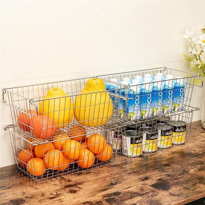 SANNO Freezer Storage Bins,Chest Organizer Wire Storage Baskets, Cubby Bins for Kitchen, Home, Pantry Snack, Vegetable, Potato, Onion