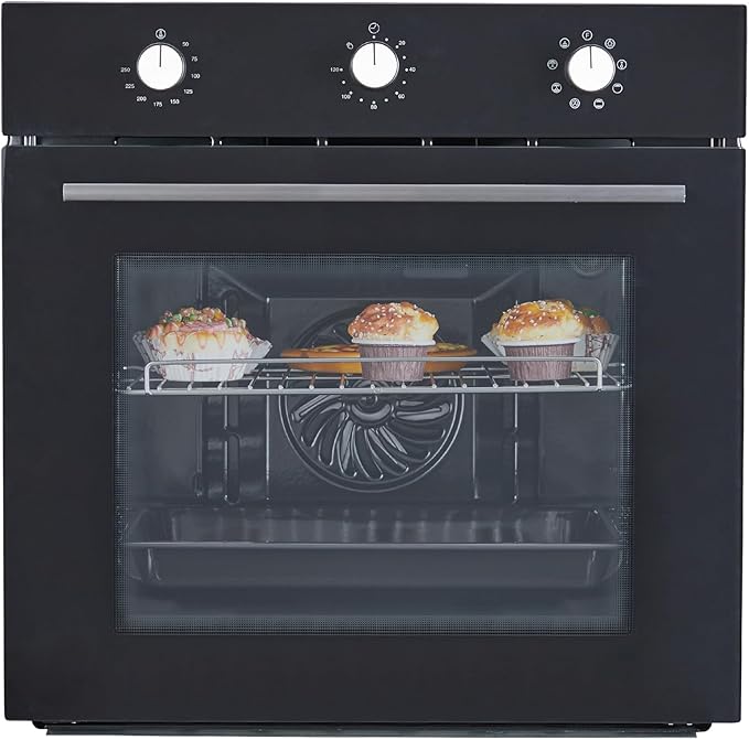 24 Inch Built-in Electric Single Wall Oven, 2.5Cu.ft. Stainless Steel Convection Oven with 8 Cooking Functions, Mechanical Knob Control, Timer, Convection Fan and Safety Lock, 3000W, Black