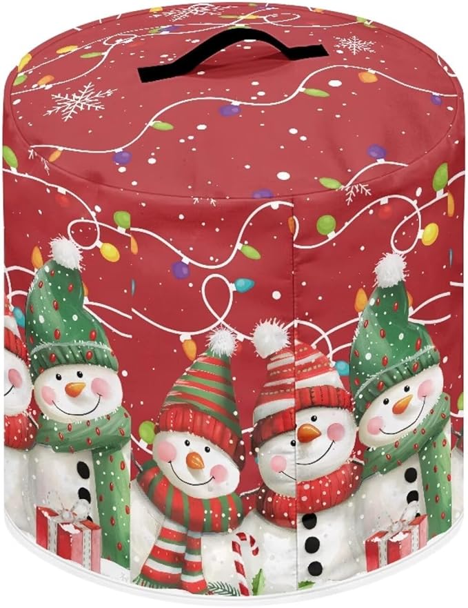Christmas Theme 6 Quart Pressure Cooker Cover with Top Handle and Storage Pocket Cute Snowman Bulb Lights Print Kitchen Appliance Air Fryer Rice Cooker Protector Cover