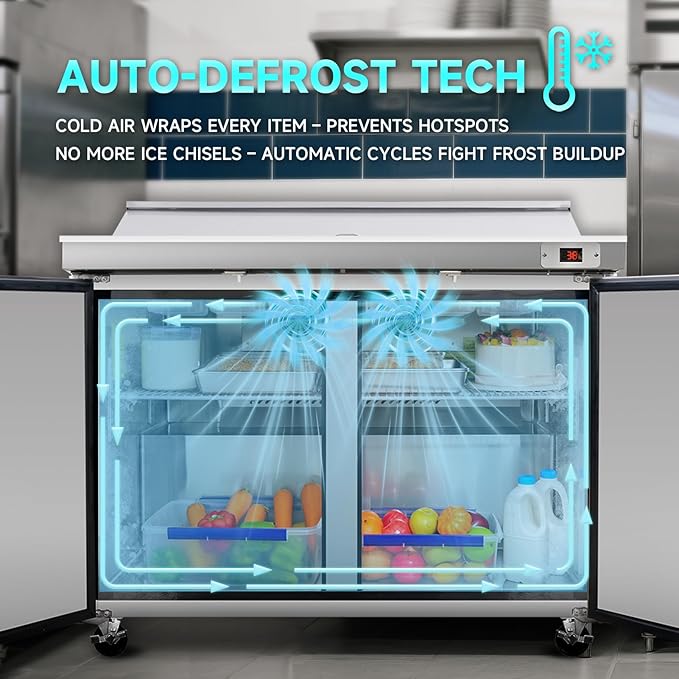 60"W Commercial Sandwich Prep Table Refrigerator - Stainless Steel Door with 16 Pans, 18 Cu.Ft Capacity, Auto Defrost, Digital Temperature Control for Restaurants, Delis, Catering & Convenience Stores
