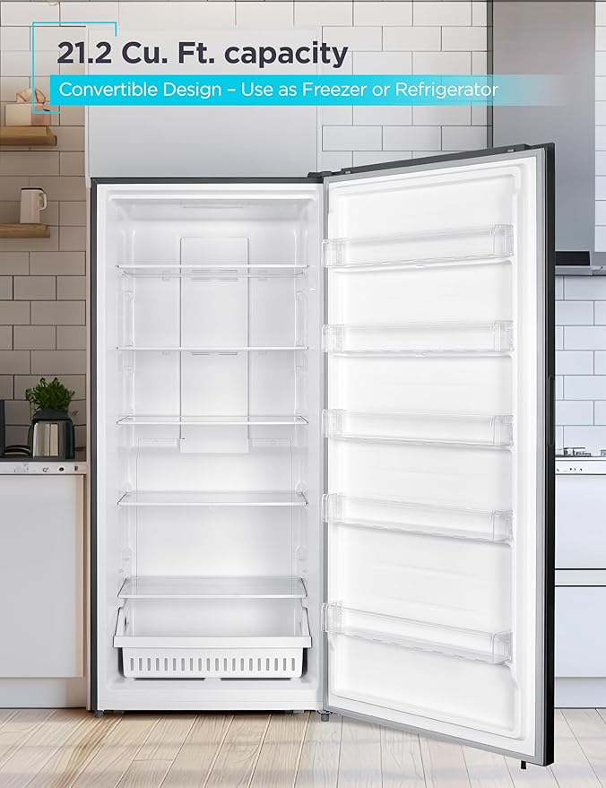 BLACK+DECKER 21.2 Cu. Ft. Convertible Freezer Refrigerator, Upright Freezer with Glass Shelves, Reversible Door, ENERGY STAR rated, Frost Free, BUC2120MB, Black