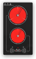Electric Cooktop,110V 2100W Stove top,9 Power Levels, Kids Lock & Timer, Hot Surface Indicator, Overheat Protection,knob and touch control 2 burner Electric cooktop
