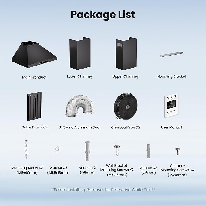 Wall Mount 30 Inch Range Hood 900 CFM, Ductless/Ducted Convertible, 3-speed Gesture Sensing & Touch Control, Black Painted Stainless Steel Kitchen Vent Hood with Permanent Baffle Filters