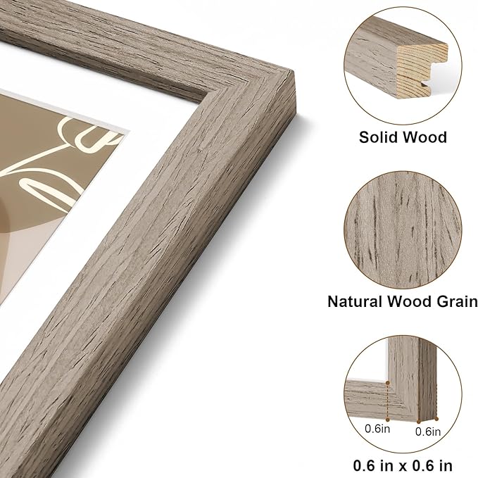 Vittanly 16x20 Picture Frame, Solid Wood Frame with Plexiglass, Includes 11x14 Mat, Wall Hanging for Photos, Home Decor, Light Brown, 1 Pack
