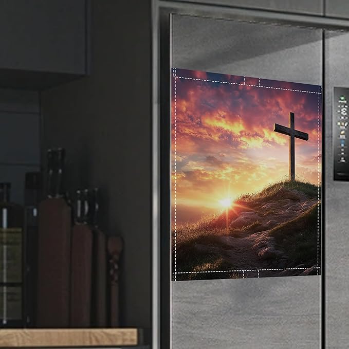 Cross Dishwasher Magnet Cover,Sunset Kitchen Decor Waterproof Refrigerator Magnet Appliance Cover Protector,23Wx26H Inches