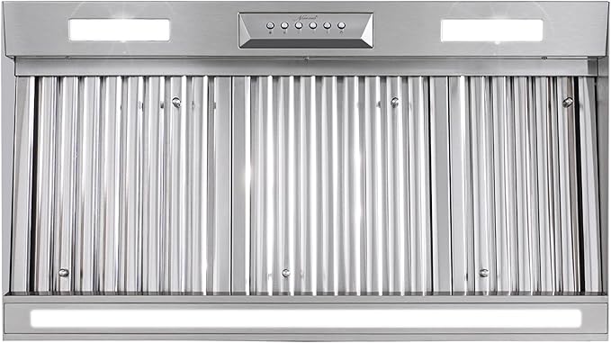 Akicon Range Hood Insert 36 Inch with Heater Sensor, 600 CFM Bulit-in Kitchen Vent Hood with 4 Speeds, Ultra-Quiet Duct Stove Hood 3CCT LED Lights and Dishwasher Safe Filters