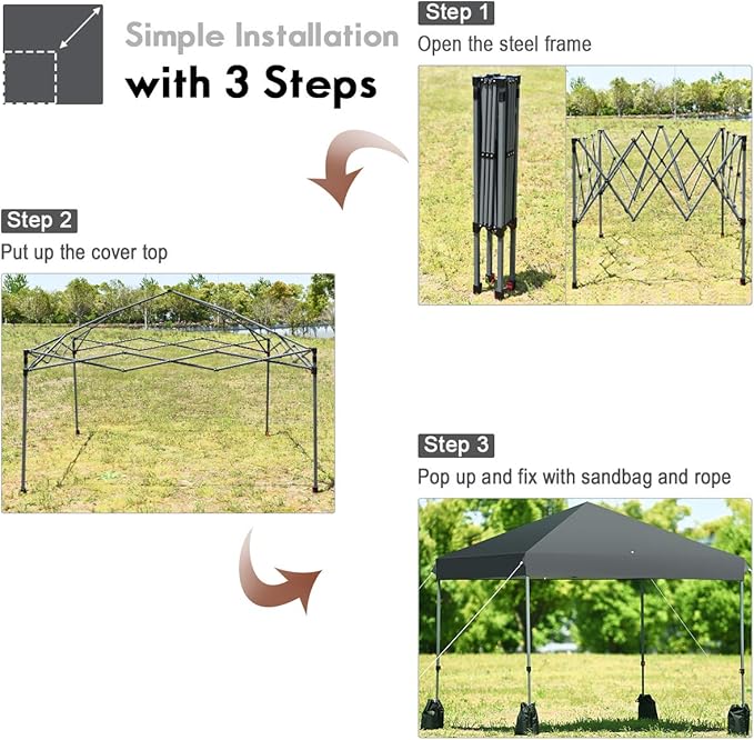 Tangkula 8x8 Ft Pop Up Canopy, Straight Leg Instant Tent Shelter with Wheeled Bag, 4 Sand Bags, 8 Stakes, 4 Ropes, Outdoor Canopy Tent for Camping, Beach, Backyard(Gray)