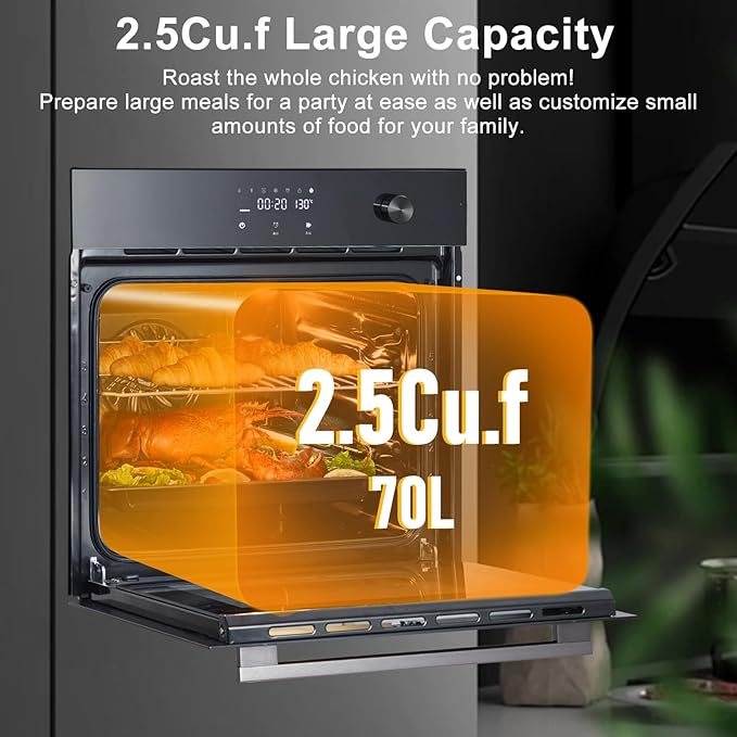 Stainless Steel Toaster Oven,Large Capacity 70L with 3D Heating, Air Fryer Oven Combo for Countertop & Built-in Use,Touchscreen Digital Control,Multi-Function Cooking Modes,Triple-Insulated Glass Door