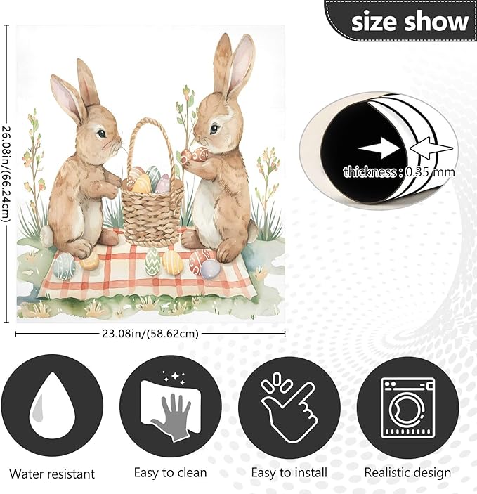 Dishwasher Magnet Cover, Easter Rabbits Picnic Magnet Sticker Fridge Panel Decal for Home Kitchen Decor, 23x26in
