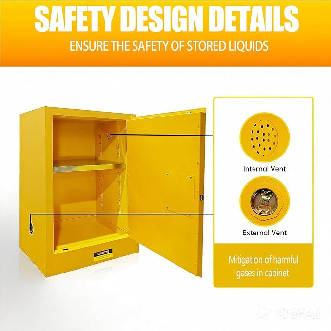 40 Gallon Professional Flammable Cabinet, 23" x 18" x 36" Yellow All-Welded Steel Chemical Safety Cabinet, Manual Doors & Adjustable Shelf for Industrial Workshops, Lab & Auto Shop