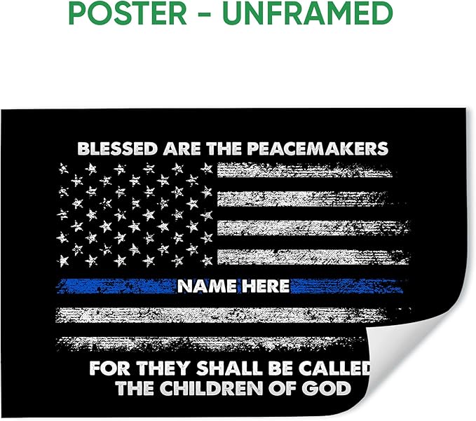 Personalized Police Poster & Framed Canvas, Blessed Are The Peacemakers Patriotic Home Office Decor, Custom Name Bedroom Living Room Aesthetic Wall Art Gift For Police Officers