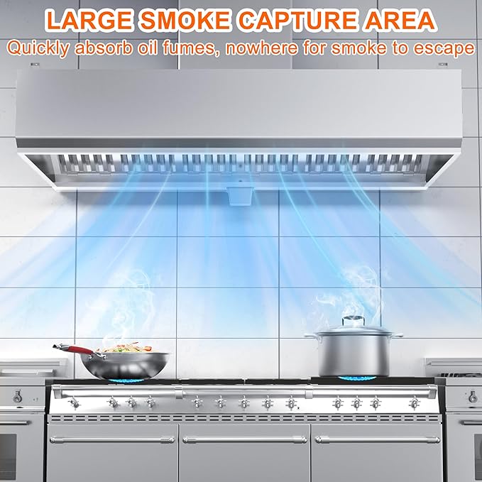 Low Profile Exhaust Hood System Includes a 6FT Stainless Steel Commercial Exhaust Hood and an 1HP Restaurant Canopy Hood Grease Rated Exhaust Fan
