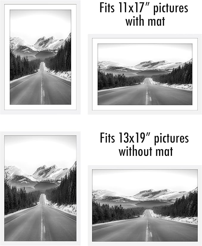 Americanflat 13x19 Picture Frame with Polished Plexiglass - Set of 5 - Use as 11x17 Frame with Mat or Display 13x19 Photo Without Mat - Galleria Collection - Picture Frames for Wall Display - White