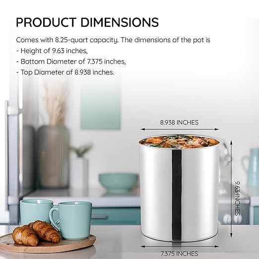 OCS Parts 8.25 Quart Bain Marie Pot | 9-5/8" x 7-3/8" Stainless Steel Pot for Warm or Cold Food, Sauces, Soups, or Organizing Cooking Utensils