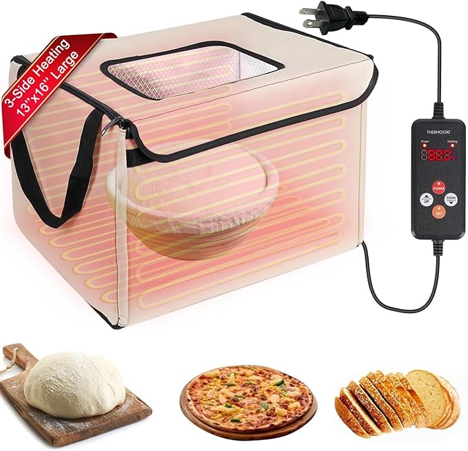 Folding Bread Proofing Box with Lid, Bread Proofer 3-Side Even Fever, Sourdough Starter Warmer for Pizza/Dough/Sour/Baking, 41-131℉ Temperature & 99 H Timer Control Proofing Container