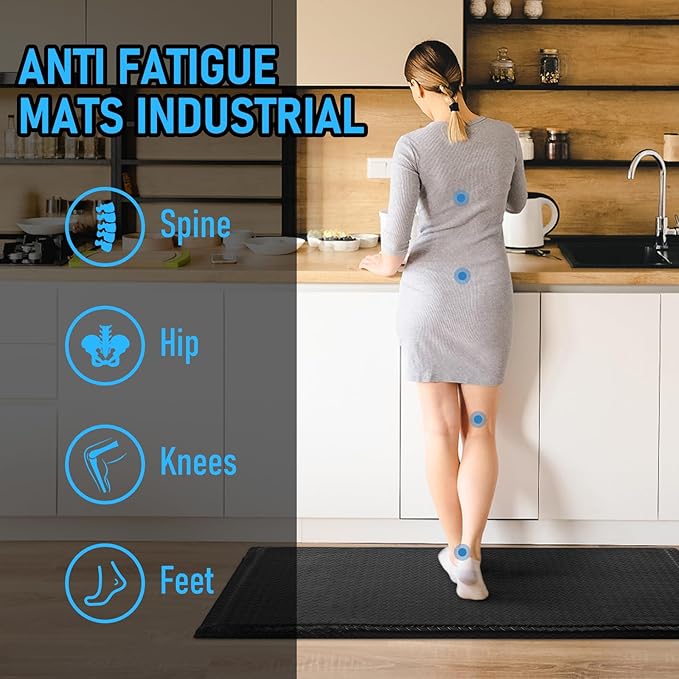 3 x 5 FT Anti Fatigue Mats Industrial 15/16 Inch Thick Soft Sponge Ergonomic Mat Durable Heavy Duty Diamond Plate for Standing Non Slip Industrial Grade Floor Mat for Leg & Back Pain (Black)