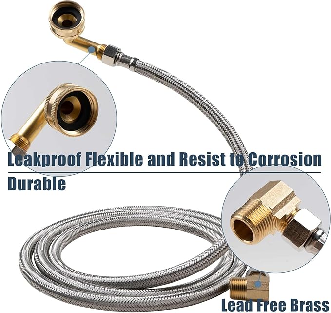 Universal Dishwasher Installation Kit, 10 FT Dishwasher Supply Line, 3/8 Inch Compression x 3/4 Inch FHT Elbow, Stainless Steel Braided Dishwasher Installation Connector, 41015 (10 FT)