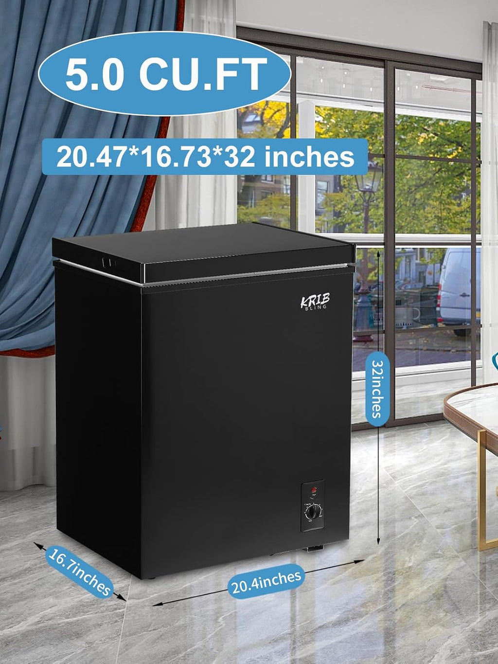 5.0 Cu.Ft Chest Freezer with 7 Gears Temperature Control (-16F to -48F), Deep Freezer with a Removable Basket, for House, Kitchen, Garage, Basement, Shop, Black