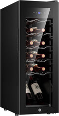 12 Bottle Compressor Wine Cooler Refrigerator, Freestanding Wine Cellar with Glass Door & Safety Lock, Wine Fridge with 37°F-64°F Digital Temperature Control for Red, White, Champagne, Black