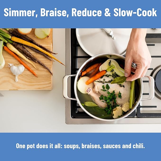 Misen 6.75 QT Stainless Steel Stock Pot with Lid - Stew & Soup Pot with Handles - Large Pot for Cooking