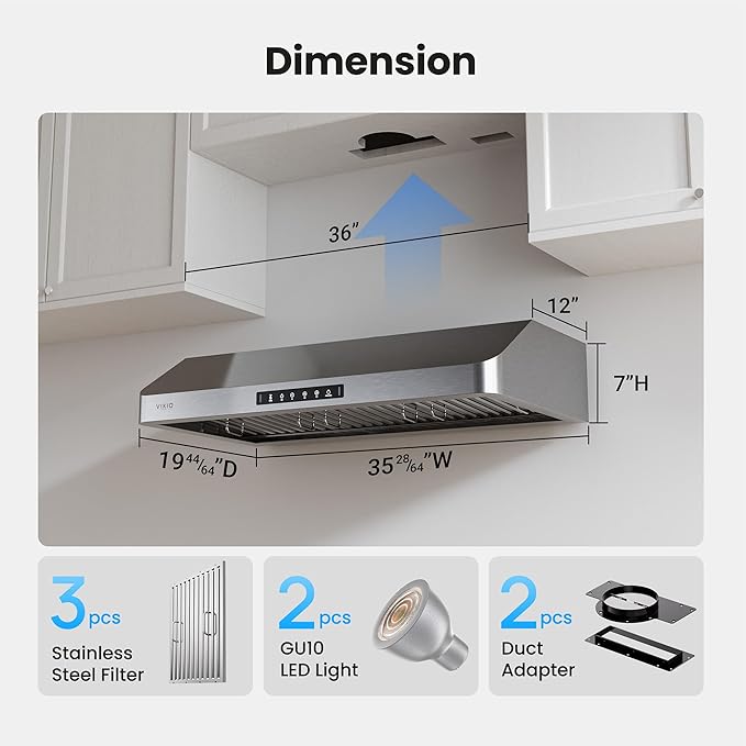 Range Hood 36 Inch Under Cabinet with 980 CFM, 3-Speed Gesture Sensing & Touch Control, Stainless Steel Kitchen Hood Vent for LED Lights, Time Setting, Baffle Filters with Handlebar