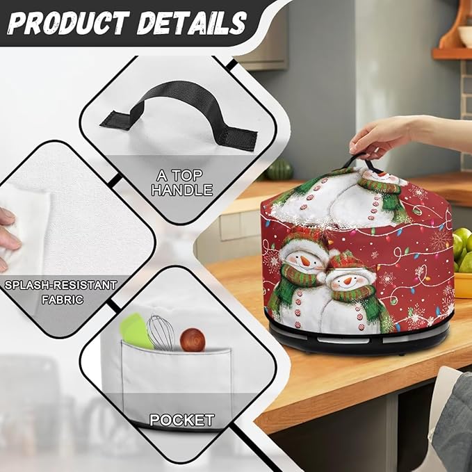 Cute Snowman Christmas Light Print Slow Cooker Dust Cover Protective with Pocket Keep Appliance Clean Fit Most 6-8 Quart Crock Pot for Kitchen Appliance Accessories Christmas Decor