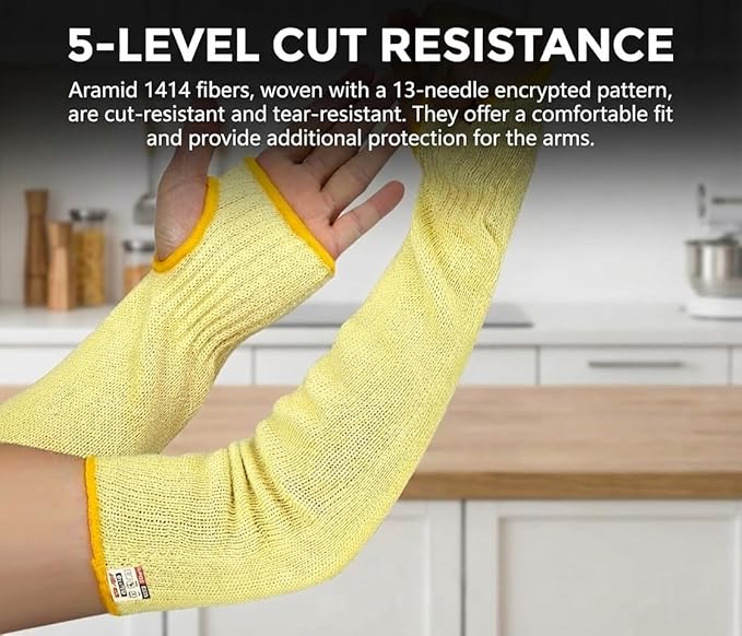 Cut Resistant Sleeves With Thumb Hole,Thin Skin Arm Protection Sleeves And Bruising, kevlar Sleeves For Women, Men, Elderly(Yellow,11.8 in)