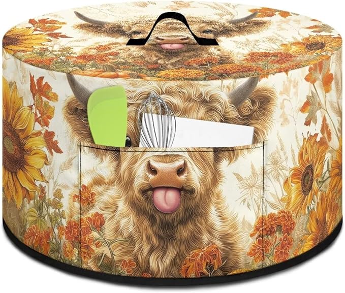 Oval Slow Cooker Dust Cover Protective with 6-8 Quart Slow Cooker Recyclable Practical Crock Pot Cover Fall Decor Keep Kitchen Appliances Clean, Highland Cattle Sunflower Maple Leaf Print