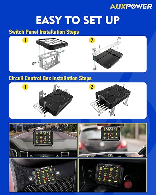 Auxpower 12 Gang Switch Panel Wireless B412 RGB Switch Panel with Remote Control Toggle Momentary Pulsed Function Automatic Dimmable Multifunction Switches for Truck Car Marine Offroad