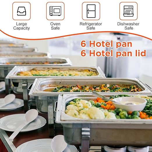 Dandat 6 Pack Full Size Steam Table Pans Deep Hotel Pan with Lid Thick Stainless Steel Restaurant Commercial Trays Steam Food Containers for Chafing Dish Buffet(20.8 x 12.8 x 3.9 Inch)