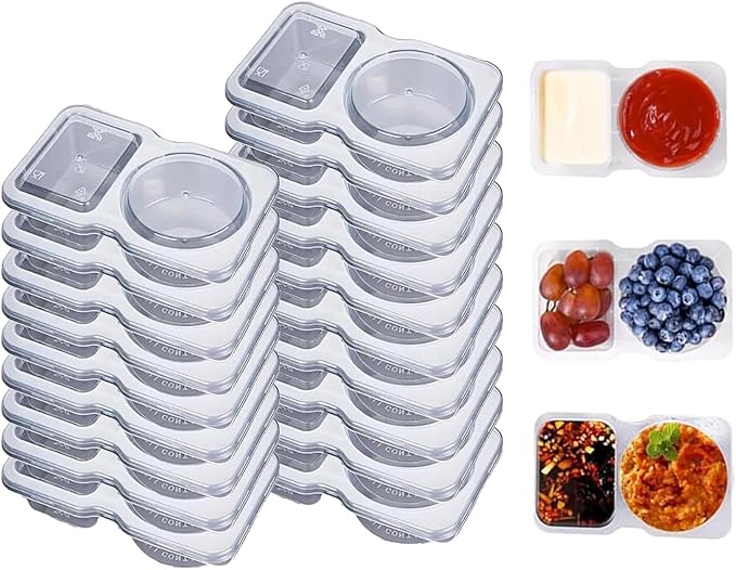30 Sets BPA-Free Double Compartment Containers - Reusable Snack & Sauce Cups with Lids, Suitable for Kids and Adults, Ideal for On-the-Go Use, Snack Storage