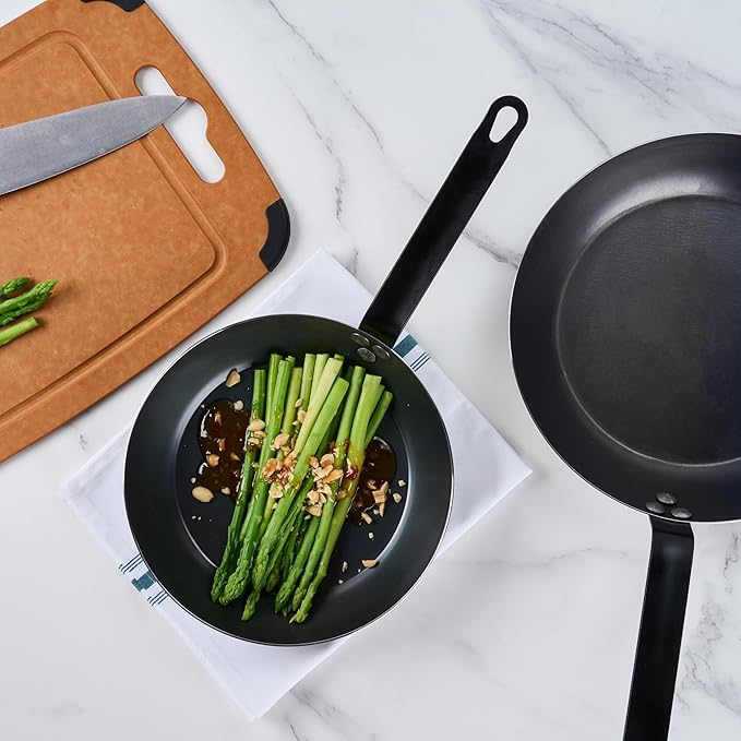 Met Lux 9.5 Inch Fry Pan, 1 Lightweight Frying Pan - Induction-Ready, Triple-Riveted, Black Carbon Steel Cooking Skillet, Durable, For Searing, Sauteing, And Browning Food - Restaurantware