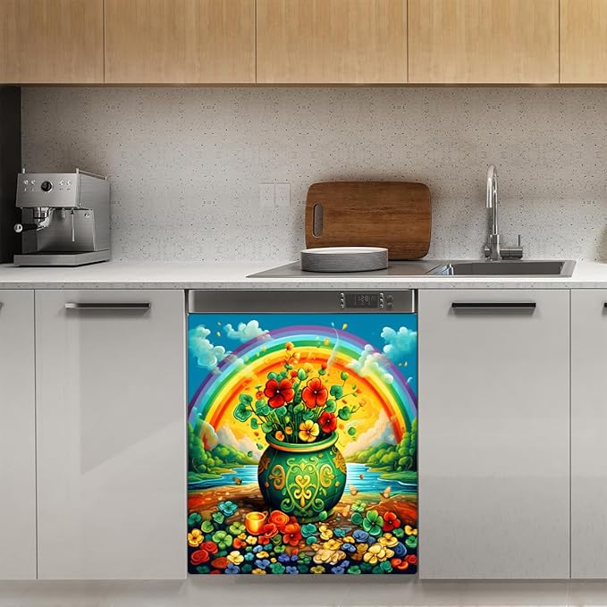 Rainbow Flower Colorful Dishwasher Magnet Cover, Reusable Refrigerator Panel Stickers Microwave Front Door Covers Magnets for Kitchen Home Appliances Holiday Party Decorations 23 X 26 in