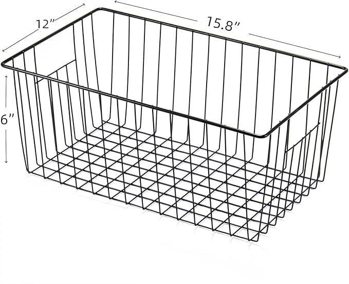 Freezer Organizer Bins - 3 Pack Stand Up Freezer Baskets for 16，17，21 cu.ft Upright Freezer, Wire Storage Baskets with Built-in Handles, Easy to Access Frozen Food Allow Air Circulation, Black