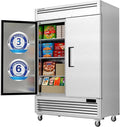 Coolake 54" W Commercial Freezer, 49 Cu Ft Solid Door Upright Freezer with 8 Adjustable Shelves, -13°F ~ -5°F, Frost-free Stainless Steel Industrial Reach-in Freezer for School Restaurant Prep Kitchen