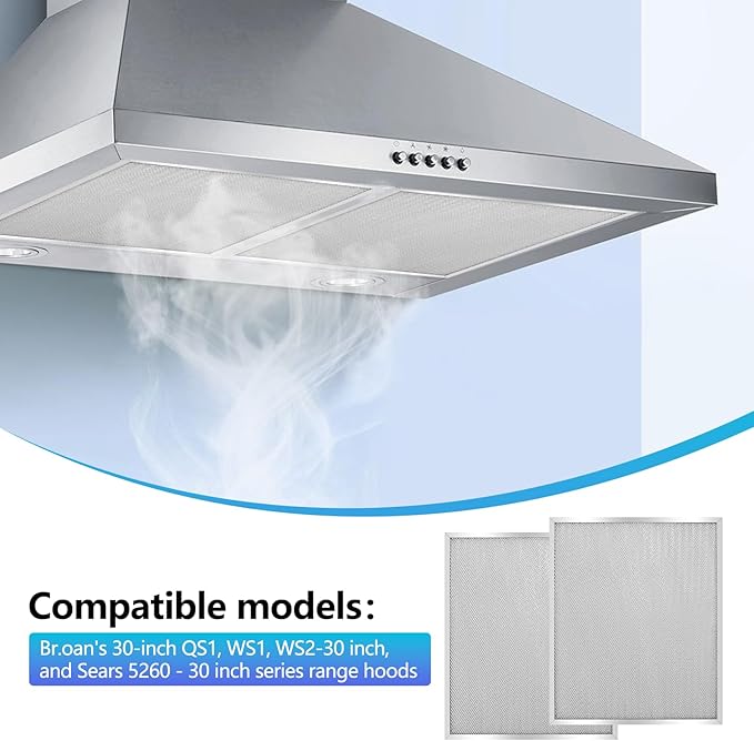 Stove Hood Vent Filter 11-3/4" x 14-1/4" BPS1FA30 - Compatible with NuTone Allure & Broan Range Hood Filter Replacement 99010299 - Fits QS1 QS2 30" Hoods(Aluminum Frame: 2-Pack)