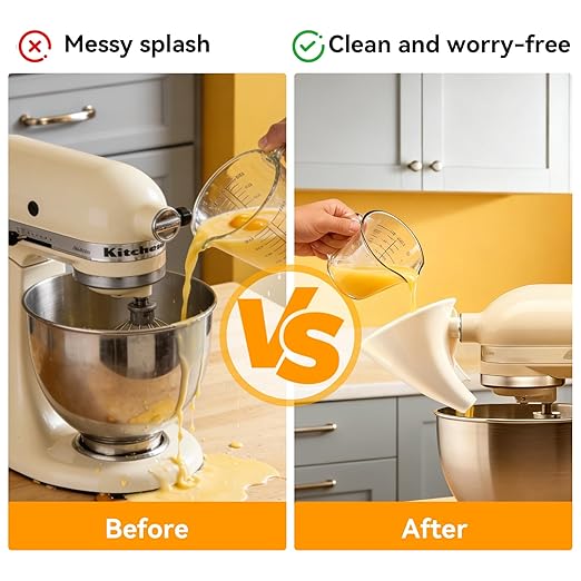 Flour Funnel for Kitchen Aid Mixers – Stand Mixer Attachment for Easy Pouring of Flour and Eggs, Prevents Spills and Mess, Anti-Splash Accessory for Convenient Home Baking