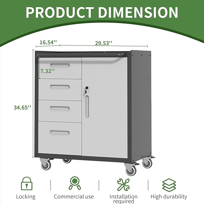 Metal Tool Cabinet,Garage Storage Cabinet System,Wall Cabinet & Locking Rolling Tool Cabinet with Doors and Adjustable Shelves,Steel Tool Cabinets for Home (2 Pcs-StyleF, Black & Grey)