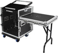 PRORECK 12U Rack/Road Case With Slant Mixer Top, One Side table And Casters, 20'' Rackable Depth, Plywood, 12U Installation Size, Pro Stage Performance.