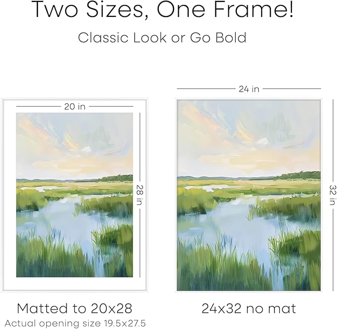Homeforia 24x32 Poster Frame White, High End Metal 24 x 32 Large Picture Frames with Mat 20 x 28 for Photo, 24x32 Thin Frame Matted to 20x28 inch Print, 32x24 Frame, Tempered Glass, Wall Kit, Set of 1