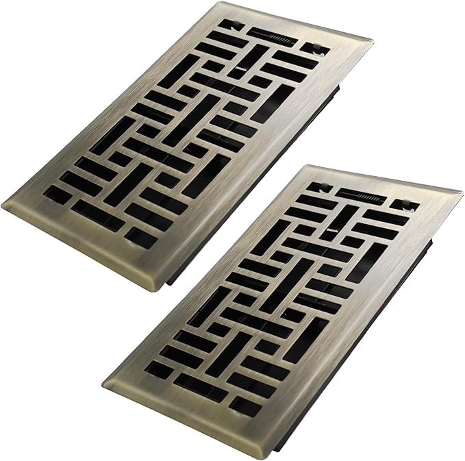 4x8 Inches 2 Pack Heavy Duty Walkable Floor Register Easy Adjust Air Supply Lever Floor Vents - Seattle Design - Vent Cover for Home Floor - Antique Brass