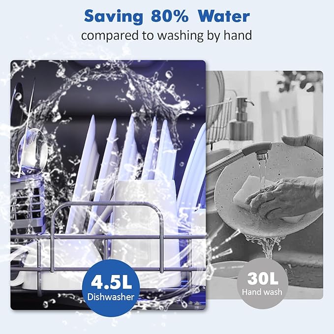 Countertop Portable Dishwasher, Compact Mini Dishwasher with Faucet & Self-Priming Water Inlet, 6 Wash Programs, High-Temp Cleaning, No Hookup Needed, for RV, Apartment, Dorm