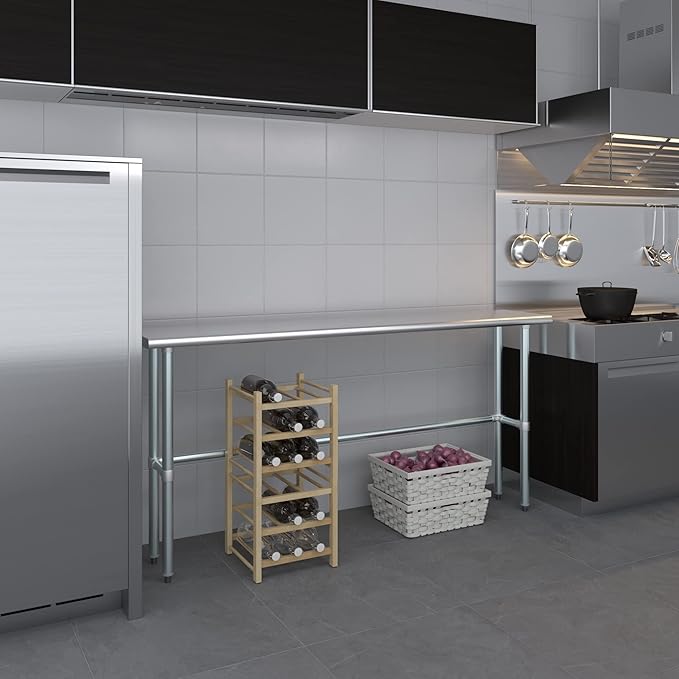 AmGood Stainless Steel Work Table Open Base | NSF Kitchen Island Food Prep | Laundry Garage Utility Bench (72" Long X 14" Deep)